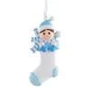 Baby Boy Girl Maculato Calza Mestiere in resina Amante personalizzato Baby Primi regali Ornamento di Natale Souvenir con sciarpa Bottiglia di latte Glitter