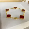 Pulsera de trébol rojo de diseñador Pulsera de dijes de trébol VAN Pulsera de tenis chapada en oro de 18 quilates con ónix de malaquita real que nunca se desvanece con sello oficial