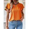 Heren Truien Hol Sexy Kanten Blouse Elegante Vlinder Mouw Effen Shirt Kantoor Dame O Hals Ruches Patchwork Blusas Tops S-XL