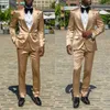 Ternos masculinos africanos ouro cetim masculino 2 peças xale lapela para casamento blazers smoking masculino desgaste do noivo festa de formatura blazer jaqueta com calça