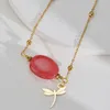 Chains Vintage 5 Colors Natural Stones Women Necklaces Gold Color Stainless Steel Star Airplane Leaf Jewelry Famme Dragonfly Collar