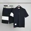 2024 Men Women T-shirts Pure Cotton Loopback Jersey Brown Knit Engineered Thom Summer Wear Arm Stripe Sweatshirt Crewneck Pullover S-4xl 5xl 6xl T6