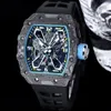 35-03 Tonneau Mens Titta på Black / White Carbon Fiber Case Skeleton Dial Automatisk rörelse 21600VPH SAPPHIRE Crystal Luxury Wristwatch 6 Färger 2023 Ny modell