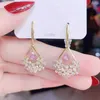 Stud Luxury Water Drop Flower Zircon Earrings for Women Amethyst Dangle Earring Valentines Day Gift Wedding Party Jewelry