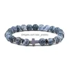 Perles Hommes Croix Noir Lave Bracelets Naturel Oeil De Tigre Pierre Onyx Méditation En Bois Perle Bracelet Bracelet Femmes Yoga Bijoux Drop Del Dhi6Y