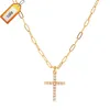 Newest Cross Pendant Imitation Pearl Bead Splicing Necklace Stainless Steel Paperclip Chain Jewelry