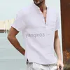 T-shirt da uomo di alta qualità 2022 nuovi uomini di lino con scollo a V fasciatura magliette maschio tinta unita maniche lunghe casual cotone lino maglietta top S-3xl J230602