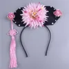 Hårtillbehör barnflicka Cosplay Flower Head Tassels Headwear China National Ancient Costume Hairbands Perform Party Flag Clip Hairpin