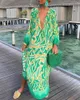 Abiti casual per donna 2023 Summer Fashion Vintage Maxi abito allentato Sexy scollo a V manica lunga Boho Print Gonna lunga da spiaggia