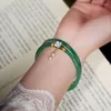 Link Armbanden 2 Stuks Natuurlijke Groene Jade Bangle Armband Charm Sieraden Mode Dunne Accessoires Hand Gesneden Lucky Amulet Geschenken