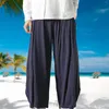 Men's Pants Men'S Wide Leg With Improved Cotton And Linen Hakama Double Layer Loose Casual