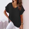 T-shirt à manches courtes pour femmes, taille S5XL, en coton, kaki, hauts d'été, couleur unie, chemises amples à col en v, blanc, 230601