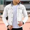 Jaquetas masculinas slim fit lapela com capuz jaqueta masculina moderna e elegante lona jeans casual masculina cor sólida 2023