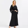 Ethnic Clothing Cotton Woman Abaya Muslim Casual Black Dress Patchwork Women Long Sleeve For Dubai Prayer