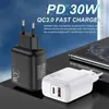 30 Вт PD USB Chargers Quick Charge Type C Быстрая зарядка для iPhone 14 13 Pro Max EU US Plug Charger с QC 4.0 3.0