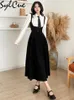 Dresses Sylcue Sweet Classic Retro Black Mysterious Formal Slim Highend Simple and Generous Women's Long Pleated Suspenders Dress