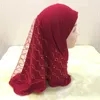 Vêtements ethniques à la mode enfants musulmans enveloppés Turban couleur bonbon couture filet fil Hijab petite fille Baotou chapeau écharpe arabe casquette mignonne