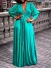 Casual Dresses VONDA Summer Bohemian Maxi 2023 Women Elegant Satin Long Sundress Zipper Sexy Lantern Sleeve Baggy V Neck Party Vestidos