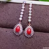 Серьги kjjeaxcmy fine gewelry 925 Стерлинговое серебряное инкрустация натуральная красная коралловая модная