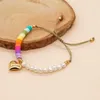 Go2boho Heishi Arcobaleno Perle d'acqua dolce Color oro Braccialetti con ciondoli a cuore per le donne Amicizia Gioielli estivi Boho regolabili