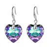 Stud Mode Couleurs Coeur Verre Dangle Boucles D'oreilles pour Femmes Coloré Pêche Cristal Bijoux Clip sur Boucle D'oreille