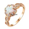 Bandringar 18K Gold Plated Opal Ring- White Fire Opal Amethyst Cubic Zirconia Women smycken Gemstone Engagement Anniversary Ring Size J230602