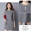 Casual Kleider Outwear Büro Weibliche Kühle Volle Frauen Herbst Winter Woolen Stricken Patchwork Warme Wolle Kleid