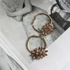 Hoop Earrings Gorgeous Gold Color Plating Orange Red Stone Decorated Statemenet Floral For Women Girl Casual Party Annivsersary