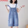 Vrouwen Shorts Effen Kleur Zakken Rechte Overalls 2023 Vrouwen Zomer Koreaanse Losse Hoge Taille Jeans Denim Fit Een stuk Broek