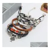 Bedelarmbanden 100% Echt Lederen Armband Diy Levensboom En Wijsheid Hanger Kralen Heren Combinatie Pak 3 Stijlen/1 Set Drop De Dhlxo