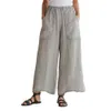 Frauen Capris Sommer Breite Bein Hosen Mid Rise Solide Elastische Taille Hosen für Büro Frauen Hosen P230602