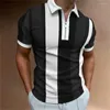 Shirts Men's Casual Shirts 2023 Polo Shirt For Men Summer Men's Tops Daily Short Sleeve Striped Golf Plain Clothing Turndown Collar Zipp