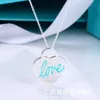 Ontwerper Gloednieuwe Tiffays Love ketting vrouwelijke inslove blauw email perzik hart hanger sleutelbeen ketting