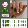 False Nails 24pcs Short Square Summer French Green Flowers Wave Design Manicure Full Cover Fake Detachable Nail Tips