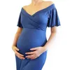 Maternity Dresses Pregnant women's clothing women's wrap pleated maternity clothing solid color short sleeves V-neck loose fitting dress G220602