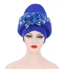 Ethnic Clothing Nigerian Aso Oke Headtie With Big Stones Flower Diamonds African Fabric Women Head Wrap Turban Gele Femme Scarf Beauty