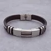 Charm Bracelets 2023 Stainless Steel Bracelet Men Wrist Band Black Grooved Rudder Silicone Mesh Link Insert Punk Wristband Stylish Casual