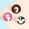 Round Custom Enamel Pins Funny Gulls Dagger Goose Brooches for Women Men Bag Jackets Lapel Pin Cartoon Animal Badge Kids Jewelry