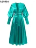 Robes décontractées VONDA été bohème Maxi 2023 femmes élégant Satin longue robe d'été fermeture éclair Sexy lanterne manches Baggy col en V fête Vestidos