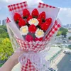 Dekorative Blumen, Erdbeere, gehäkelt, handgewebt, Kunstblume, kreativer DIY-Blumenstrauß, Geburtstag, Muttertag, Geschenk, künstlich