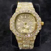 Нарученные часы пропускают iced out watch for men ruxury fashion gold Quartz Watches Hip Hop Высококачественные водонепроницаемые мужские часы Daimond Новые 230602