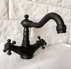 Bathroom Sink Faucets Black Oil Rubbed Brass Swivel Spout Double Cross Handles Kitchen Bar Vessel Basin Faucet Mixer Tap Anf346