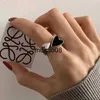 Band Rings Trendy Two-color Black Heart Rings For Women Minimalist Aesthetic Drop Of Oil Open Rings Female Metal Punk Party Jewelry J230602