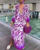 Casual klänningar för kvinna 2023 Summer Fashion Vintage Loose Maxi Dress Sexig djup V-ringning Långärmad boho tryck Long Beach kjol