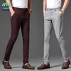 Pants Summer Stripe Pants Men Formal Work Business Wine Red Grey Navy Blue Black Slim Fit Ironfree Korean Trousers Male 3038