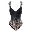 Maillot de bain pour femme Gradual Leopard V Neck One Piece Maillot de bain pour femme avec jupe longue Sarong Beach Cover Ups Tummy Control Maillot de bain