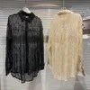 Women's Blouses 2023 Summer Y2k Top Nightclub Socialite Girl Sequined Tassel Heavy Industry Loose Slight See-through Shirts