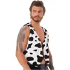 Herren-Tanktops, Herren-Kuhdruck, Vintage, Hippie-Cowboy, ausgefallenes Cosplay-Kostüm, vorne offen, V-Ausschnitt, ärmellose Weste, bedruckte Flanellweste