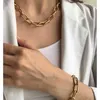 Joias banhadas a ouro 18K personalizadas por atacado em aço inoxidável grossas e ovais em forma de O Link corrente alternada colar de fecho para mulheres