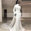 Modern Beyaz Yüksek Boyun Tek Uzun Kollu Deniz Kızı Resmi Gece Elbiseler Şifon Tren Basit Trompet Afrika Kadın Gece Elbise